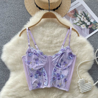 Purple Flower Embroidery Corset Top - Thumbnail 1