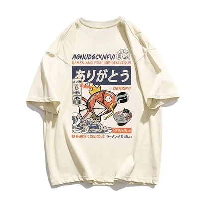 Japanese Fish Print Short Sleeve T-shirt 