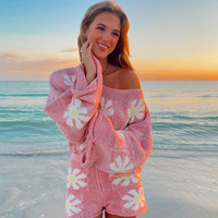 Floral Knit Long Sleeve Pullover + Shorts - Thumbnail 2