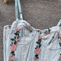 Blue Floral Embroidery Corset Top - Thumbnail 3
