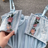 Blue Floral Embroidery Corset Top - Thumbnail 4