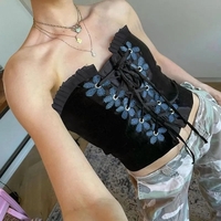 Black Floral Bustier Tube Top - Thumbnail 1