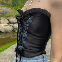 Black Floral Bustier Tube Top - Thumbnail 3