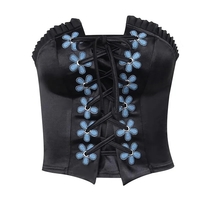 Black Floral Bustier Tube Top - Thumbnail 4