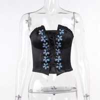 Black Floral Bustier Tube Top - Thumbnail 5