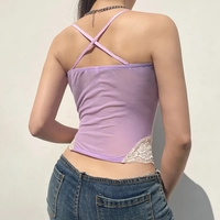 Purple Lace Trim Mesh Halter Top - Thumbnail 4