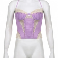 Purple Lace Trim Mesh Halter Top - Thumbnail 3