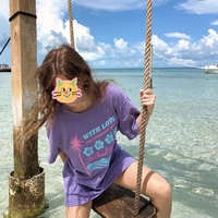 Purple Hibiscus Flower Print Short Sleeve T-shirt  - Thumbnail 5