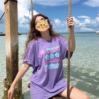 Purple Hibiscus Flower Print Short Sleeve T-shirt  - Thumbnail 7