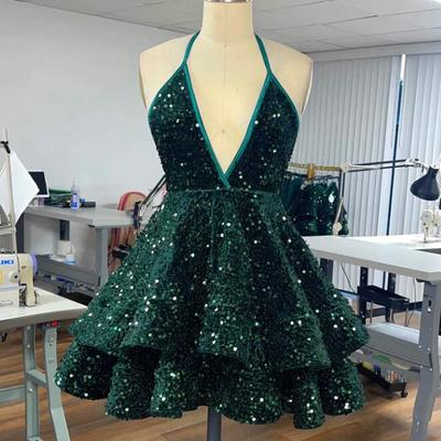 A line sequin v neck short homecoming dresses - Thumbnail 2