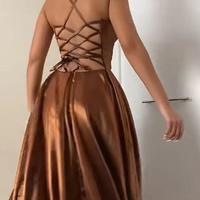 A Line Brown Stain Prom Dress Long Evening Dress - Thumbnail 1