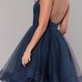 Cute V Neck Navy Blue Short Prom Dresses-3