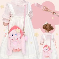 Princess Doll Cute Girl Student Rabbit Bunny Peach Fruit Hood Plush Doll Fluff Shoulder Bag - Thumbnail 5
