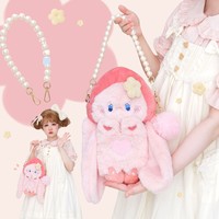 Princess Doll Cute Girl Student Rabbit Bunny Peach Fruit Hood Plush Doll Fluff Shoulder Bag - Thumbnail 7