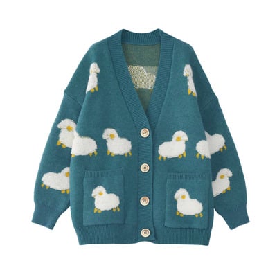 Teal green blue sheep cute cozy comfy knitted cardigan