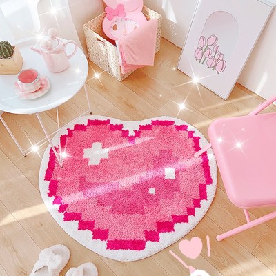 E girl pixel art heart cute modern soft mat rugs carpets bedroom decor