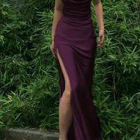 Simple Purple Silk Satin Prom Dress With Side Split，1520 - Thumbnail 1