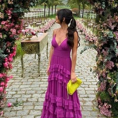 A line v neck purple graduation party dresses, prom dresses for teens,1522 - Thumbnail 2