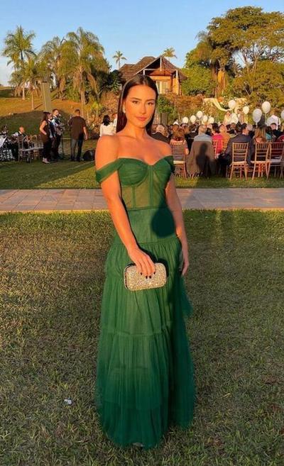 Off the Shoulder A Line Green Tulle Prom Dresses,1524