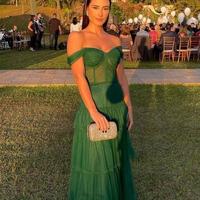 Off the Shoulder A Line Green Tulle Prom Dresses,1524 - Thumbnail 1