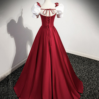 Cute Satin Long Prom Dress, A-Line Short Sleeve Evening Dress - Thumbnail 3