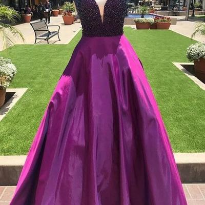 Mermaid v neck beading prom dress with pockets - Thumbnail 2