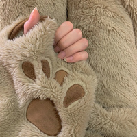 Cute Brown Teddy Bear Cartoon Girl Plush Coral Fleece Cozy Warm Winter Pajamas Sleepwear Long Sleeve Hoodie Tops & Pants Two Piece - Thumbnail 5
