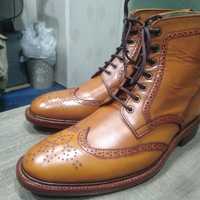 Best Festival Hand Stitch Tan Leather Ankle High Boot, Lace Up  Formal Shoes - Thumbnail 1