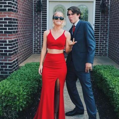 A line red two piece evening dresses - Thumbnail 3