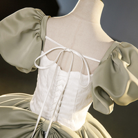 Green Satin Long Prom Dress, A-line Short Sleeve Evening Dress Formal Dress - Thumbnail 3