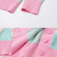 Pastel Pink and Blue Argyle Diamond Pattern Autumn Spring Cozy Knitted Sweet Causal Girl Cardigan Sweater - Thumbnail 6
