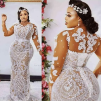 Plus Size Wedding Dresses Bridal Gown with Full Sleeves Lace WD6 - Thumbnail 1