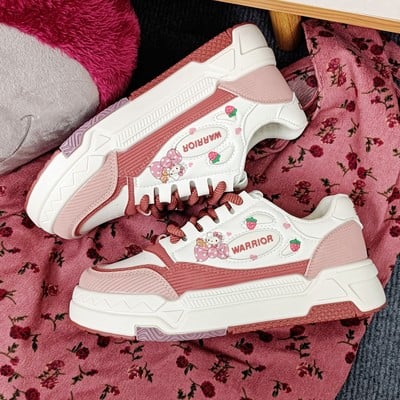 Kitty student sweet girl cute strawberry white pink red thick soles sneakers sports running shoes
