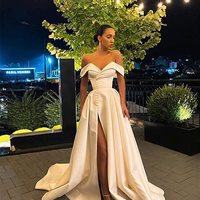 Gorgeous A Line Off the Shoulder White Long Prom/Wedding Dress with Split Front,910 - Thumbnail 1