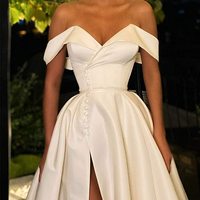 Gorgeous A Line Off the Shoulder White Long Prom/Wedding Dress with Split Front,910 - Thumbnail 2