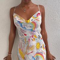 Colorful Graffiti Slip Dress - Thumbnail 1