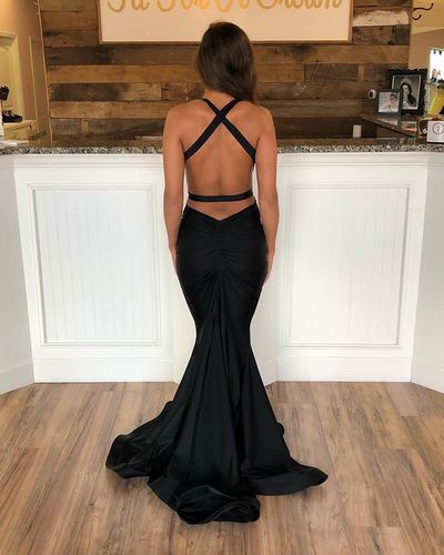 Sexy Prom Dress Black Evening Dresses Mermaid Prom Dress Satin Dresses,919