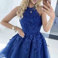 Royal Blue Tulle Homecoming Dresses,Applique Mini Dance Dresses,920 - Thumbnail 1