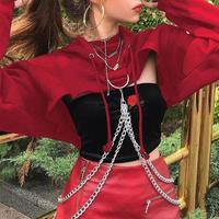 High Waist Chain Hoodie Sweatshirt Top - Thumbnail 2