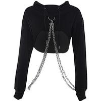High Waist Chain Hoodie Sweatshirt Top - Thumbnail 5
