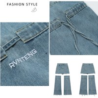 American Girl Style Sexy Summer Girl Blue Denim Y2K High Waist Skirt & Leg warmers Two Piece - Thumbnail 6