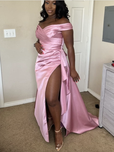 Off Shoulder Pink Prom Dresses Slit Side for Women