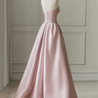 Strapless Pink Wedding Dress A-Line Satin and Pearls Beaded Tulle vestido casamento Floor Length Wedding Gowns Bride Dress,1527 - Thumbnail 1