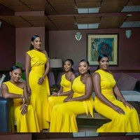 Yellow One Shoulder Mermaid Bridesmaid Dresses 2023 African Prom Party Dress Pleats Long Formal Wedding Guest Gowns,1530 - Thumbnail 1