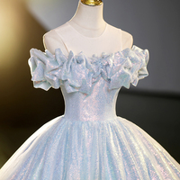 Sparkly Off-Shoulder Sequins Floor Length Formal Dress, Beautiful A-Line Prom Dress - Thumbnail 2