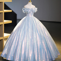 Sparkly Off-Shoulder Sequins Floor Length Formal Dress, Beautiful A-Line Prom Dress - Thumbnail 4