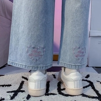 Pink Heart Embroidery Denim Jeans  - Thumbnail 4