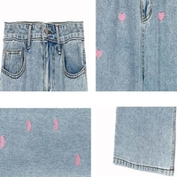 Pink Heart Embroidery Denim Jeans  - Thumbnail 9
