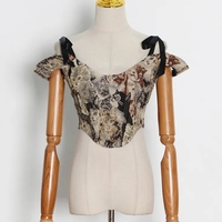 Cat Embroidery Lace Up Corset Top - Thumbnail 2