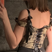 Cat Embroidery Lace Up Corset Top - Thumbnail 6